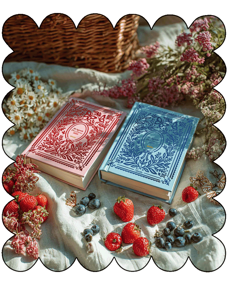 Agenda 2026 Premium para colorear con accesorios Hola Aurelia en picnic azul y rosa