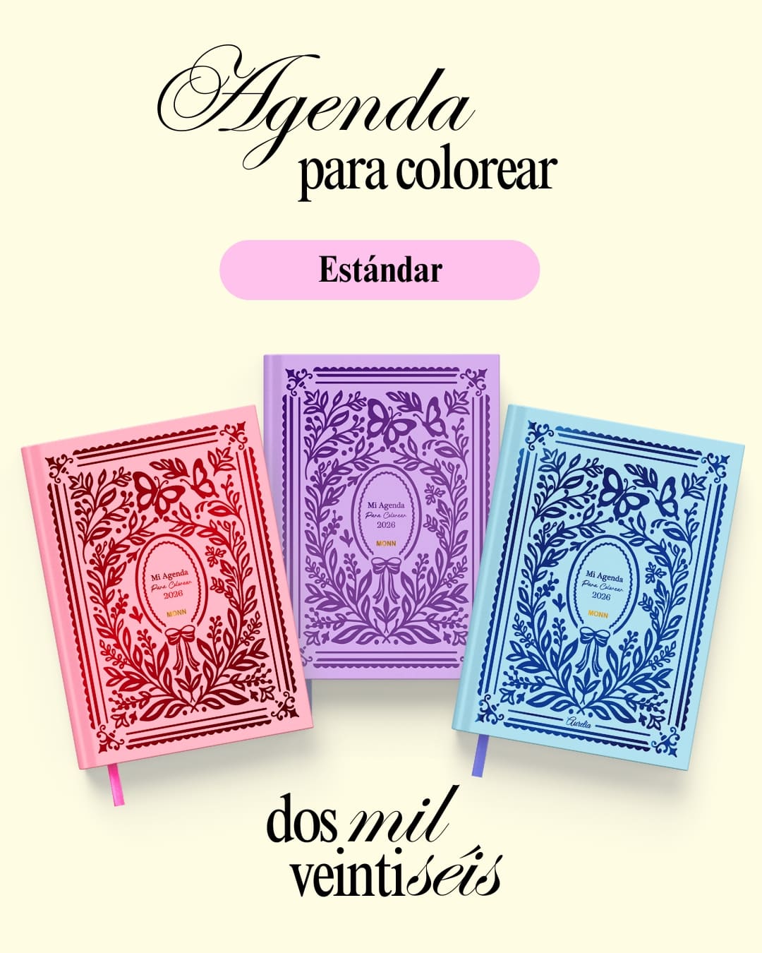 Agenda 2026 Para colorear portadas personalizadas, agenda lila, azul y rosa