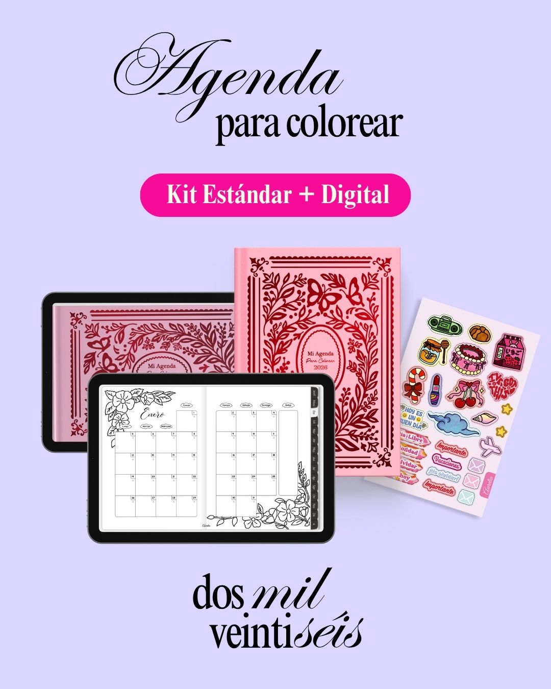 Agenda para colorear 2026 DIGITAL kit estandar más fisica para goodnotes o pdf Notability